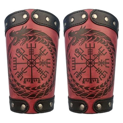 HiiFeuer Embossed Viking Symble Faux Leather Arm Armor, Viking Gauntlet Bracers, Knight Arm Guards for LARP Ren Faire - HiiFeuer Store