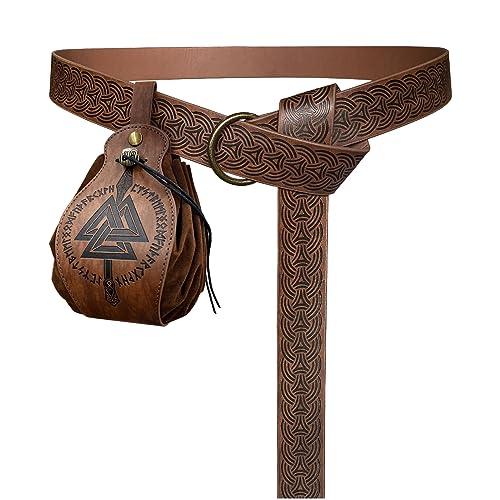 HiiFeuer Medieval O Ring Belt with Portable Drawstring Pouch, Retro Renaissance Faux Leather Belt and Purse Set for Ren Faire - HiiFeuer Store