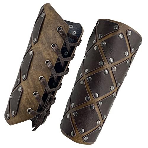 HiiFeuer Medieval Brigandine Arm Guards, Mercenary Faux Leather Gauntlet, Vintage Renaissance Knight Arm Bracers - HiiFeuer Store