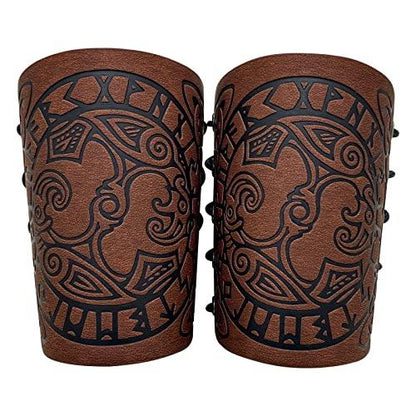 HiiFeuer Viking Arm Bracer, Embossed Norse Symbol Faux Leather Arm Armor, Medieval Faux Leather Arm Wristband for LARP - HiiFeuer Store