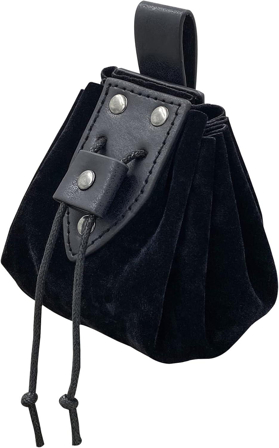 HiiFeuer Vintage Medieval Faux Leather Drawstring Pouch, Middle Ages Portable Coin Purse, Rivets Belt Pouch Dice Bag For LARP Ren Faire - HiiFeuer Store