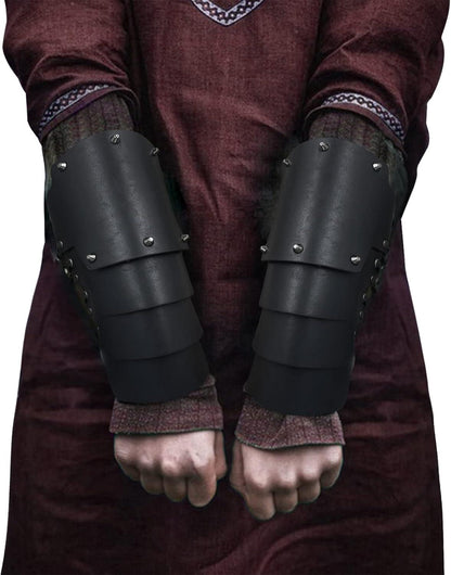 HiiFeuer Medieval Faux Leather 4 Layers Bracers Arm Armor, Middle Ages Mercenary Gauntlets, Costume Knight Archer Arm Guards - HiiFeuer Store