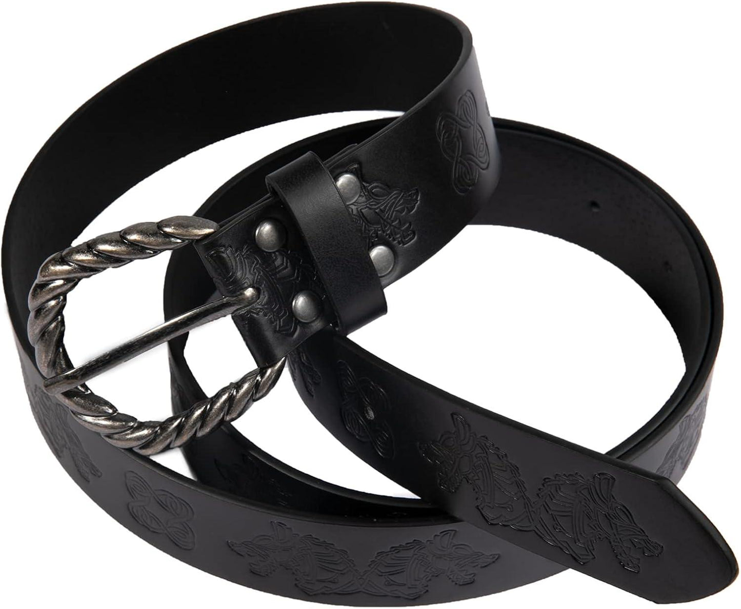 HiiFeuer Viking Fenrir Embossed Faux Leather Buckle Belt, Medieval Knight Belt - HiiFeuer Store