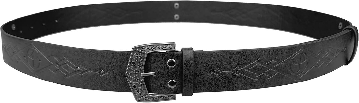 HiiFeuer Medieval Alchemy Faux Leather Buckle Belt, Fantasy Embossed Wizard Knight Belt for LARP Cosplay - HiiFeuer Store