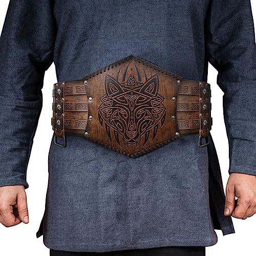 HiiFeuer Viking Embossed Waist Armor, Norse Faux Leather Wide Belt, Medieval Knight Corset Belt for LARP Costume - HiiFeuer Store