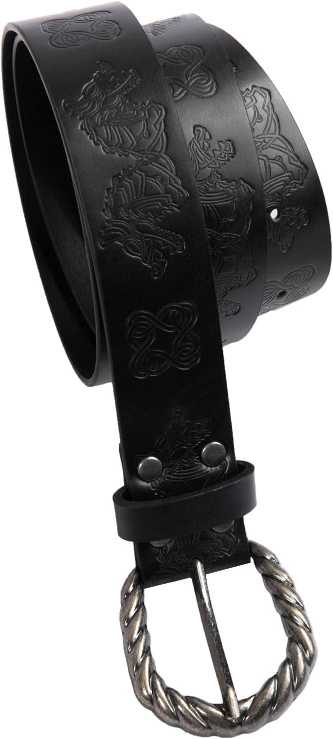 HiiFeuer Viking Fenrir Embossed Faux Leather Buckle Belt, Medieval Knight Belt - HiiFeuer Store