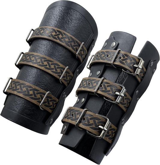 HiiFeuer Medieval Vintage Faux Leather Bracers, Retro Buckle Fastening Mercenary Arm Guards, Costume Knight Gauntlets - HiiFeuer Store