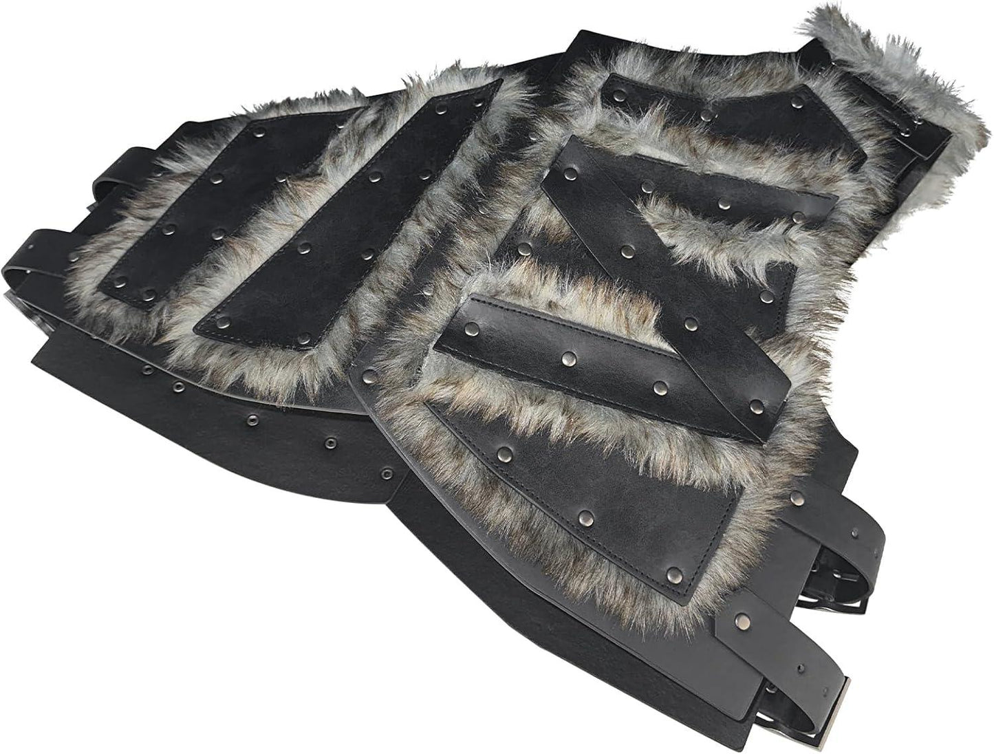 HiiFeuer Viking Artificial Fur Faux Leather Chest Armor, Medieval Vintage Barbarian Body Armor Knight Adjustable Vest Armour - HiiFeuer Store