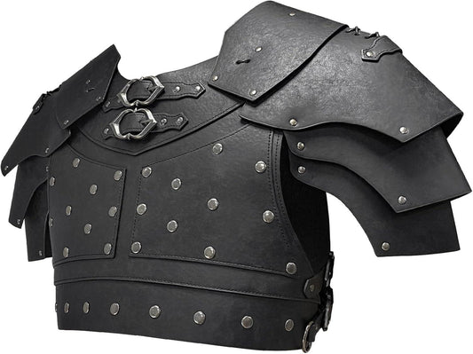 HiiFeuer Medieval Faux Leather Chest Armor, Vintage Pauldron Shoulder Armor Adjustable Mercenary Knight Archer Vest Armour - HiiFeuer Store