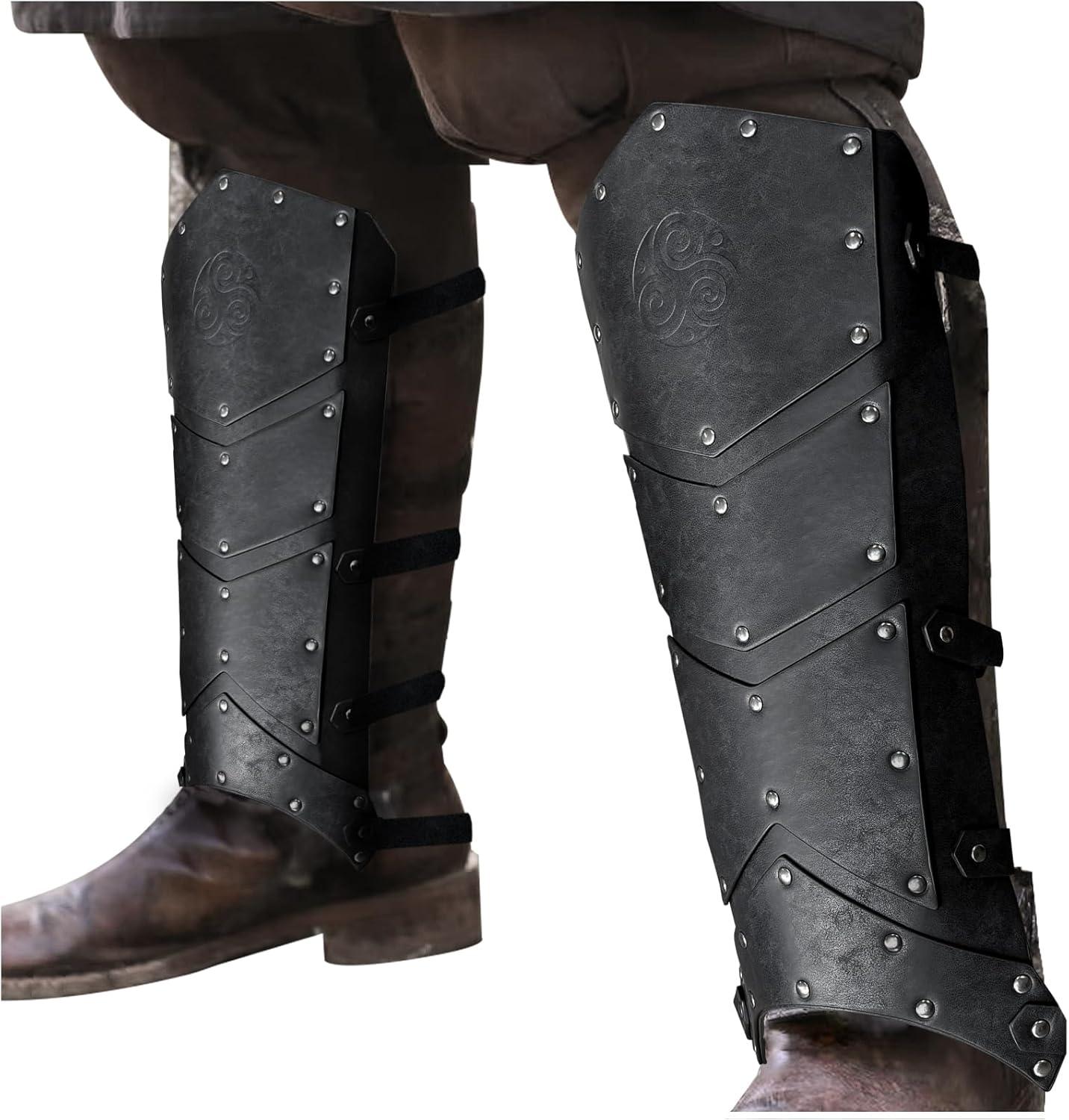 HiiFeuer Medieval Faux Leather Leg Gaiters, Vintage Middle Ages Knight Leg Armor, Mercenary Leg Guards for LARP - HiiFeuer Store