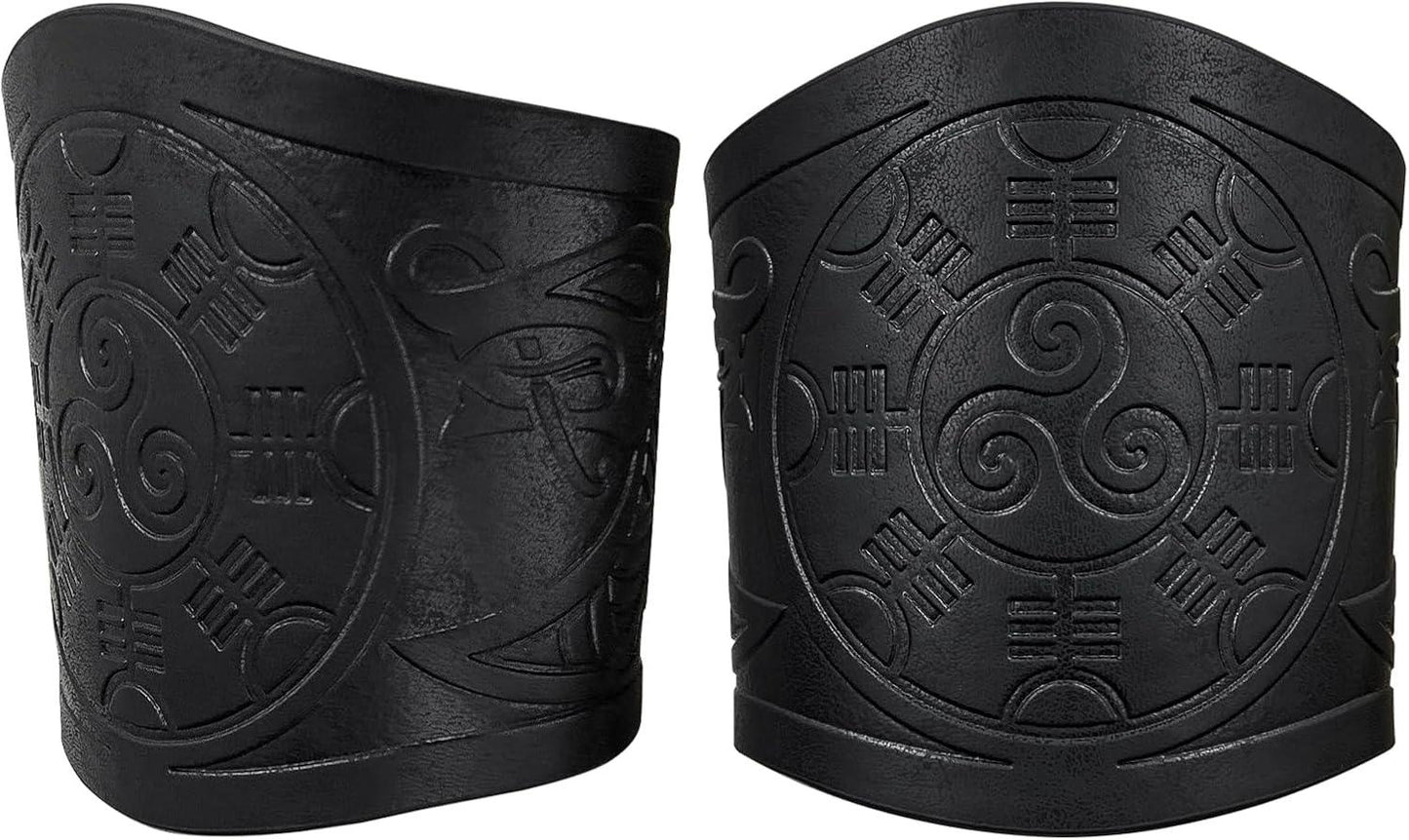 HiiFeuer 2 PCS Viking Embossed Faux Leather Cuff Bracelet, Norse Retro Wristband, Nordic Mjolnir Vegvisir Pattern Cuff Bangle Bracelet - HiiFeuer Store