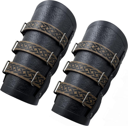 HiiFeuer Medieval Vintage Faux Leather Bracers, Retro Buckle Fastening Mercenary Arm Guards, Costume Knight Gauntlets - HiiFeuer Store