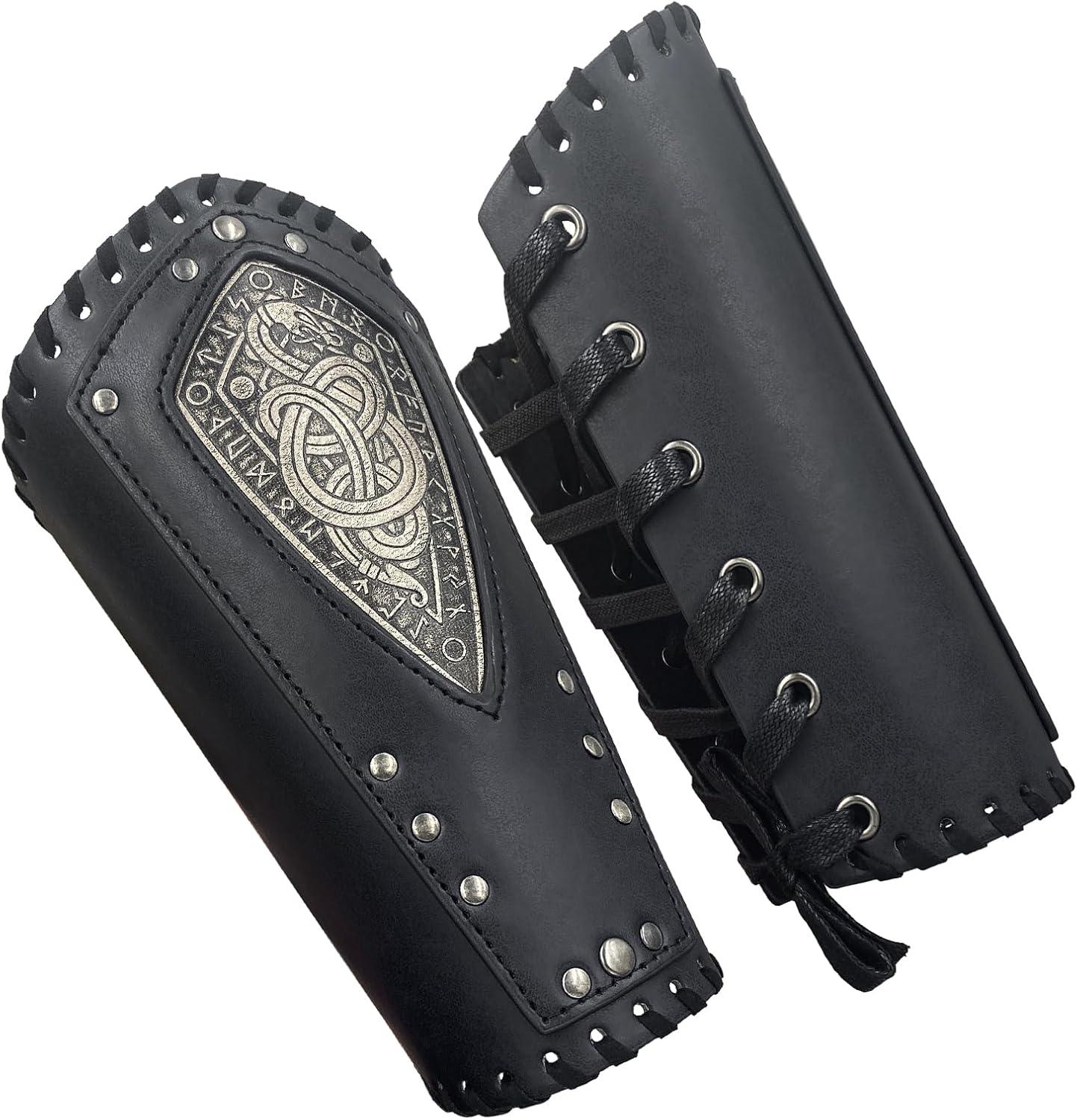 HiiFeuer Viking Embossed Dragon Faux Leather Arm Guards, Medieval Vintage Mercenary Arm Bracers, Retro Knight Gauntlets - HiiFeuer Store