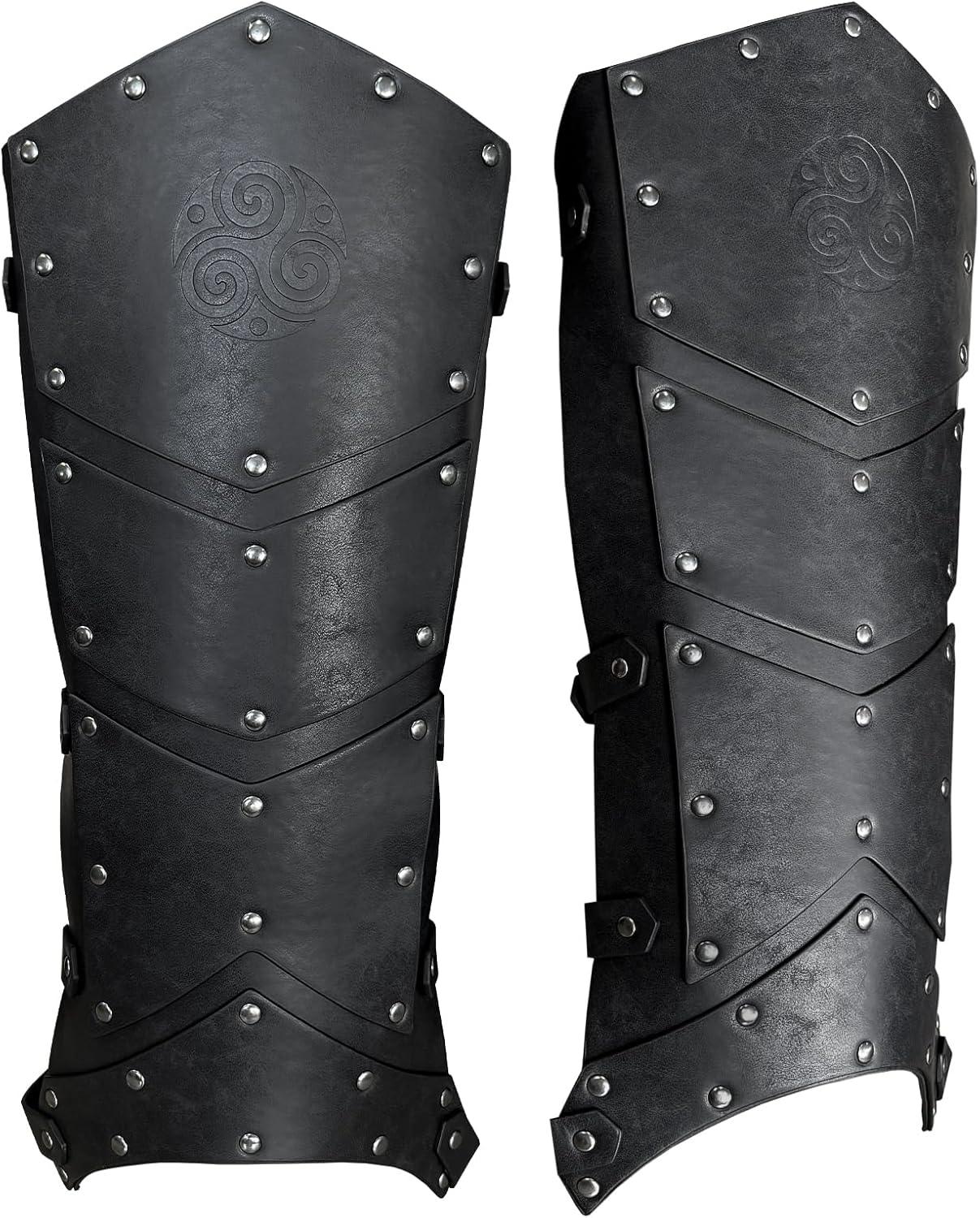 HiiFeuer Medieval Faux Leather Leg Gaiters, Vintage Middle Ages Knight Leg Armor, Mercenary Leg Guards for LARP - HiiFeuer Store