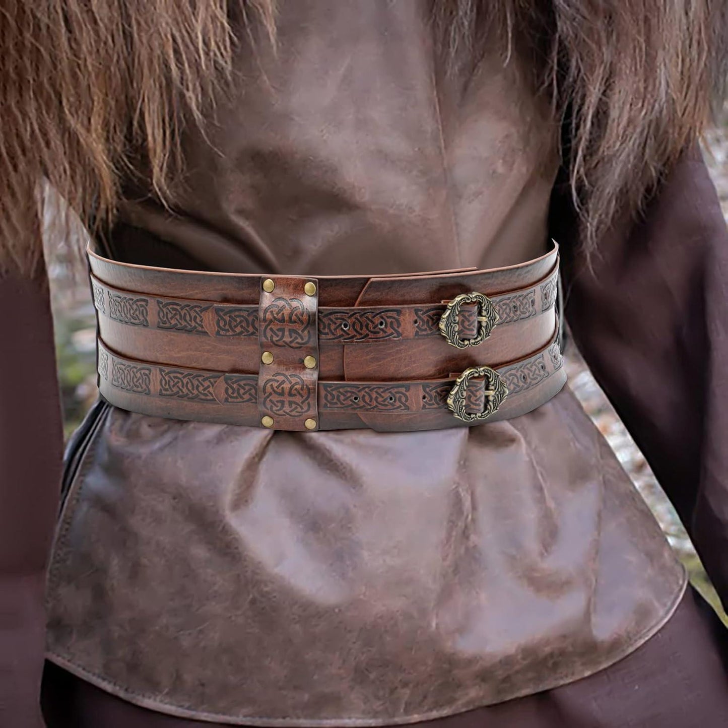 HiiFeuer Viking Wide Belt, Medieval Faux Leather Armor Belt Knight Corset Belt, LARP Costume - HiiFeuer Store