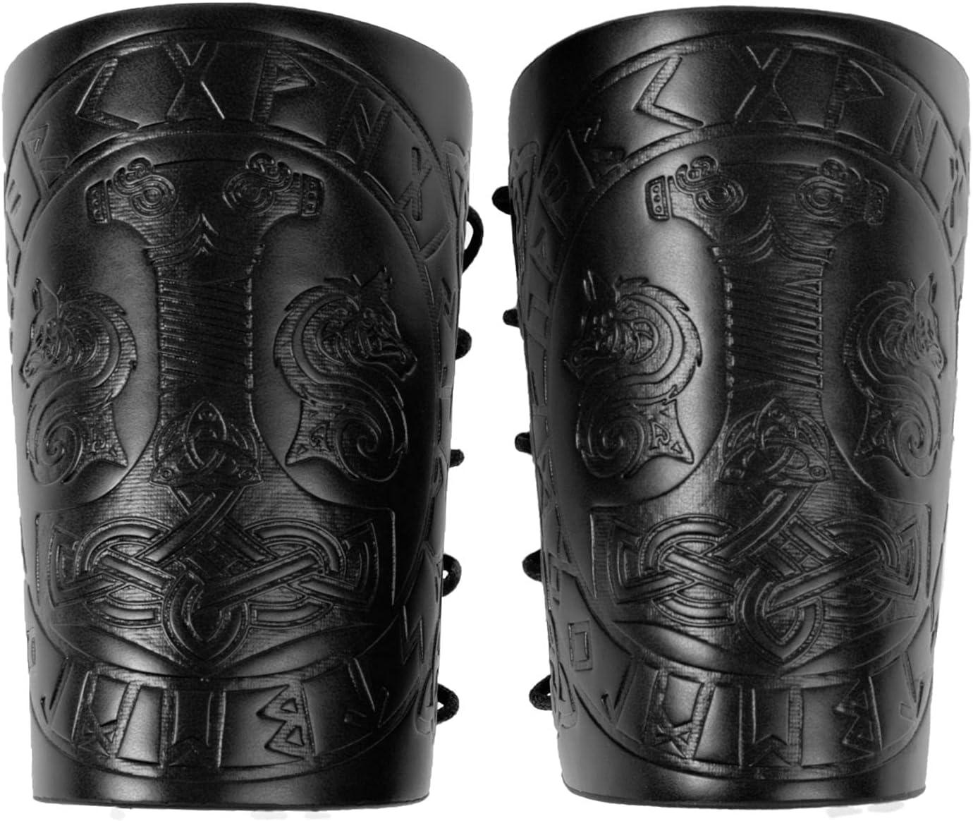 HiiFeuer Viking Arm Bracer, Embossed Norse Symbol Faux Leather Arm Armor, Medieval Faux Leather Arm Wristband for LARP - HiiFeuer Store