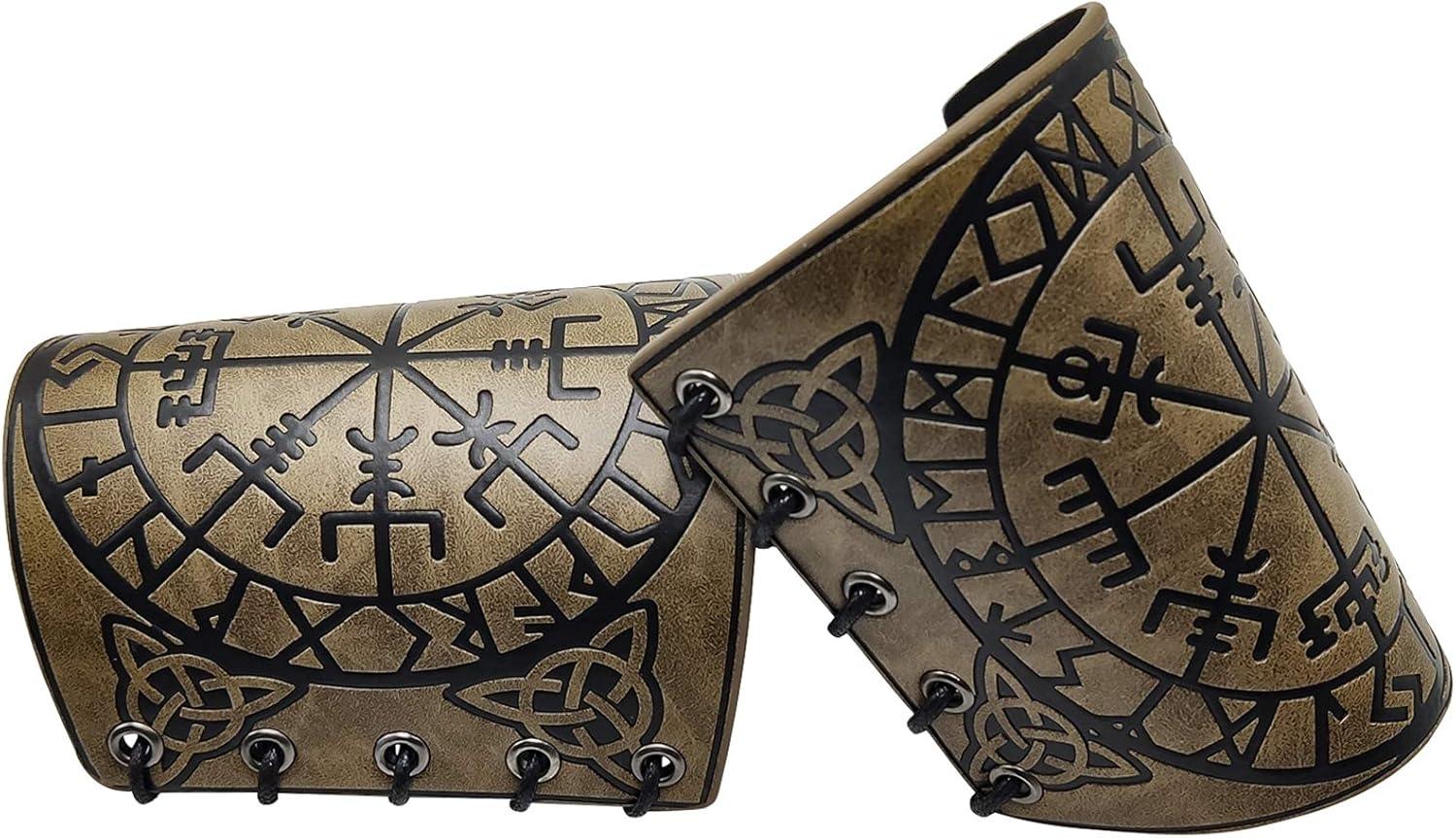 HiiFeuer Viking Vegvisir Embossed Leather Arm Armor 3 Colors LARP Gauntlet Leather Armor Bracer - HiiFeuer Store