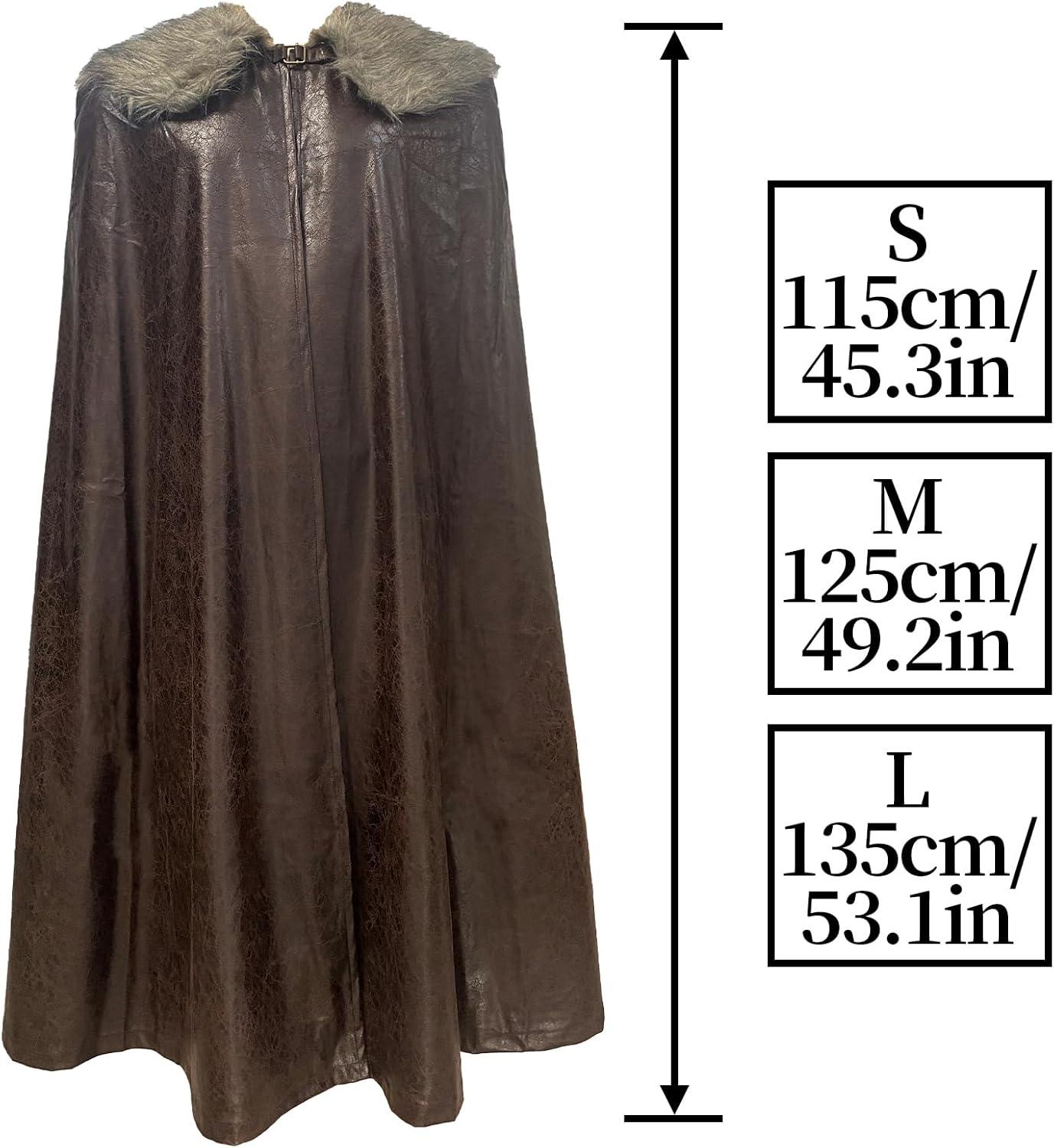 HiiFeuer Medieval Barbarian Cloak with Artificial Fur Shawl, Wrap Collar Viking Warrior Cape, Renaissance Role Play Costume - HiiFeuer Store