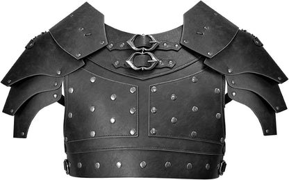 HiiFeuer Medieval Faux Leather Chest Armor, Vintage Pauldron Shoulder Armor Adjustable Mercenary Knight Archer Vest Armour - HiiFeuer Store