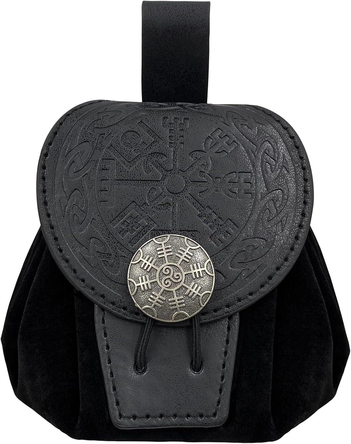 HiiFeuer Medieval Embossed Faux Leather Belt Pouch, Retro Renaissance Portable Belt Bag Coin Purse Dice Bag for LARP Ren Faire - HiiFeuer Store