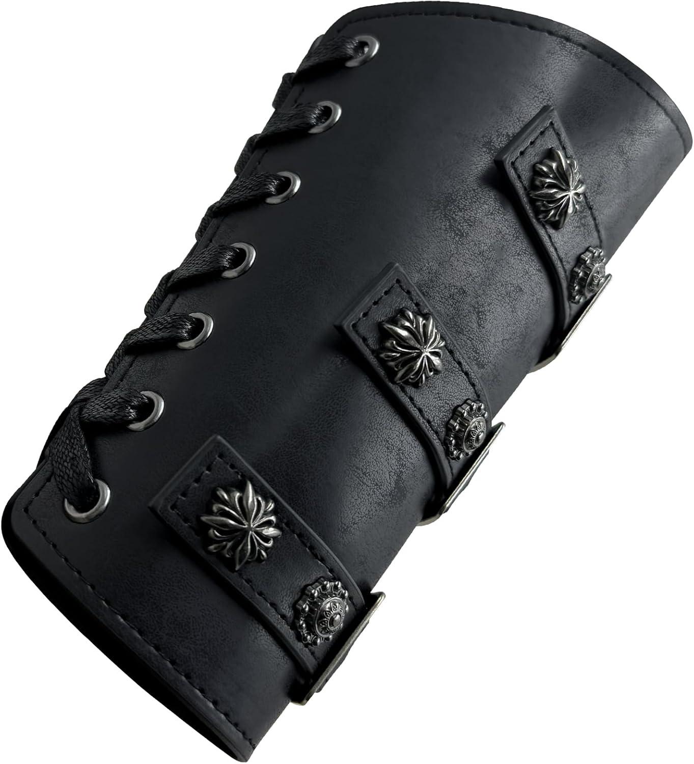 HiiFeuer Medieval PU Leather Buckle Arm Bracers, Knight LARP Retro Renaissance Arm Guards, One Size One Pair - HiiFeuer Store