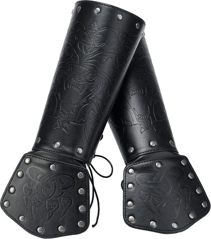 HiiFeuer Viking Fenrir Gauntlet, Medieval Faux Leather Arm Armor Knight Bracer, LARP Halloween Costume - HiiFeuer Store