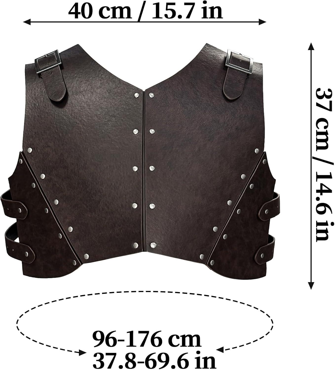 HiiFeuer Medieval Faux Leather Chest Armor, Retro Mercenary Knight Archer Body Armor, Adjustable Vest Armour for Ren Faire - HiiFeuer Store