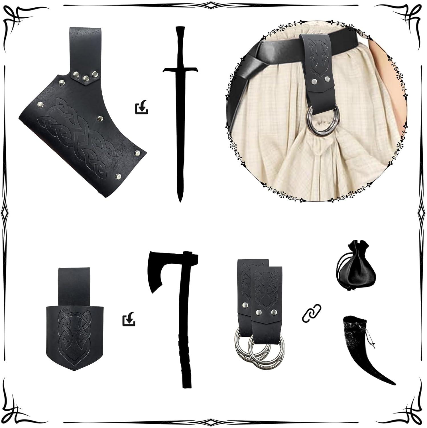 HiiFeuer 5 Pieces Medieval Belt Costume Accessories Renaissance Skirt Hike Viking Horn Belt Holster Dagger Holster Sword Frog - HiiFeuer Store