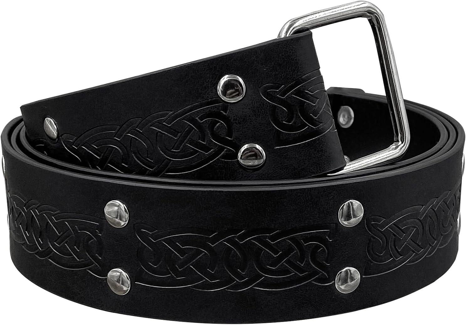 HiiFeuer Medieval Embossed Square Buckle Belt,Retro Middle Ages Faux Leather Mercenary Knight Belt,for LARP Ren Faire - HiiFeuer Store