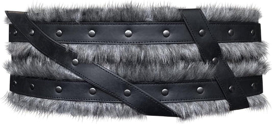 HiiFeuer Nordic Viking Barbarian Wide Belt, Medieval Artificial Fur Waist Armor, Vintage Corset Faux Leather Belt for LARP - HiiFeuer Store