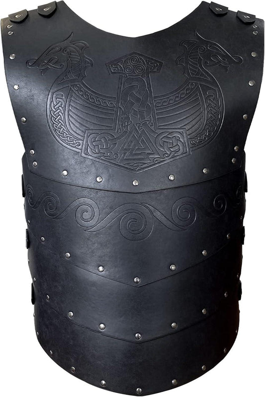 HiiFeuer Viking Faux Leather Embossed Chest Armor, Retro Medieval Knight Leather Armor for LARP/Cosplay - HiiFeuer Store