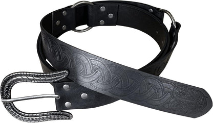 HiiFeuer Nordic Embossed Buckle Belt, Retro Medieval Faux Leather Knight Belt, LARP Cosplay - HiiFeuer Store