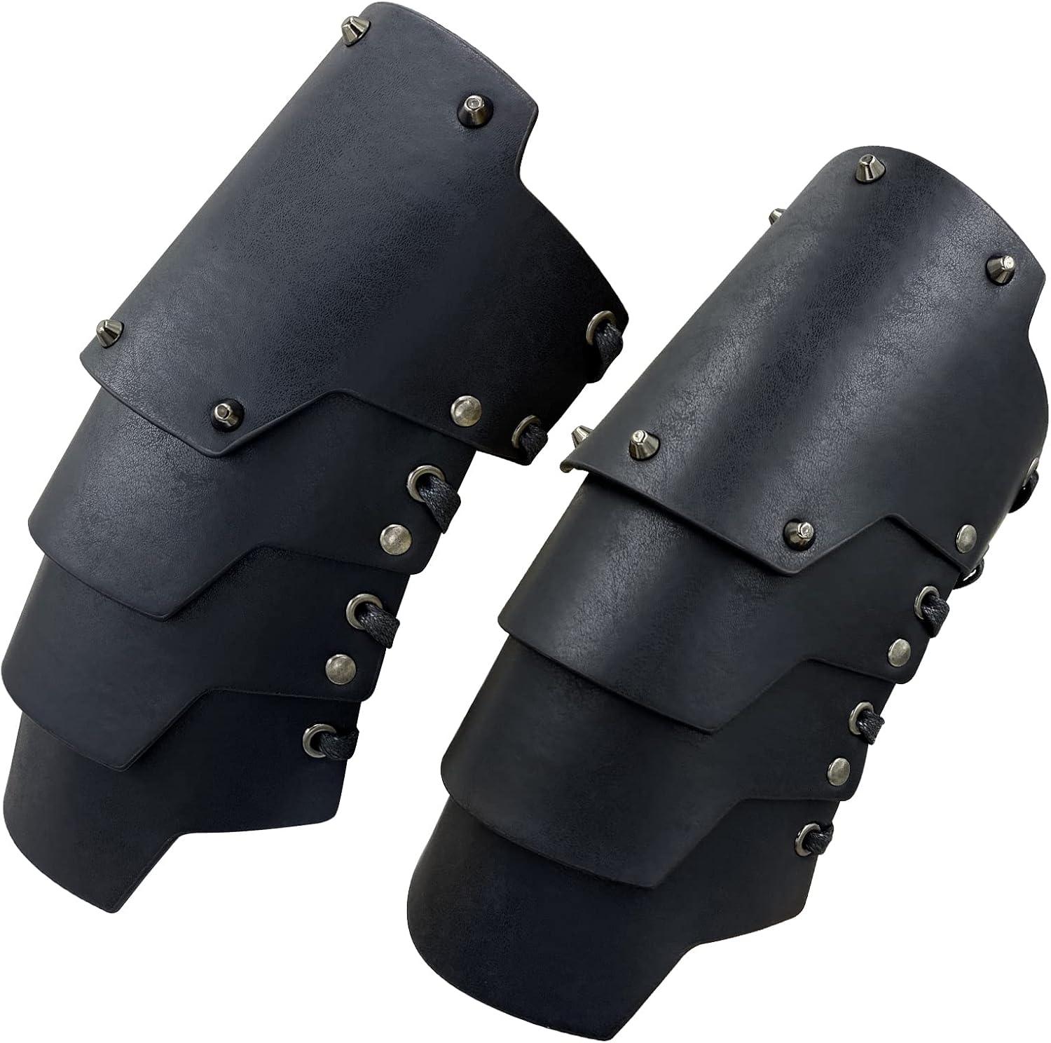 HiiFeuer Medieval Faux Leather 4 Layers Bracers Arm Armor, Middle Ages Mercenary Gauntlets, Costume Knight Archer Arm Guards - HiiFeuer Store