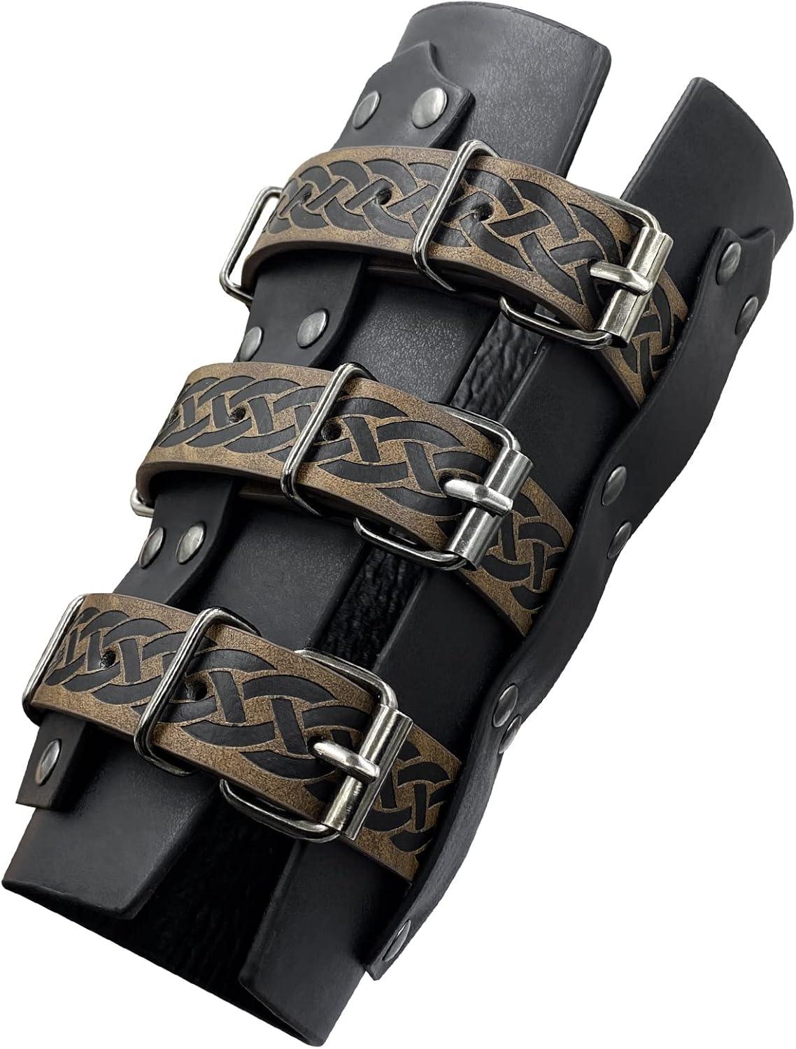 HiiFeuer Medieval Vintage Faux Leather Bracers, Retro Buckle Fastening Mercenary Arm Guards, Costume Knight Gauntlets - HiiFeuer Store