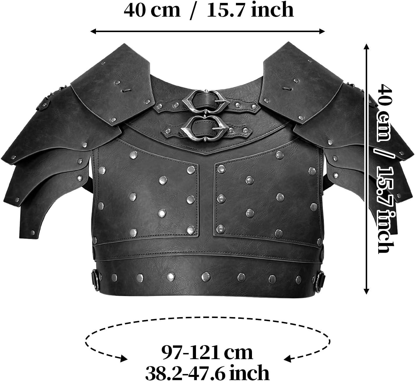 HiiFeuer Medieval Faux Leather Chest Armor, Vintage Pauldron Shoulder Armor Adjustable Mercenary Knight Archer Vest Armour - HiiFeuer Store