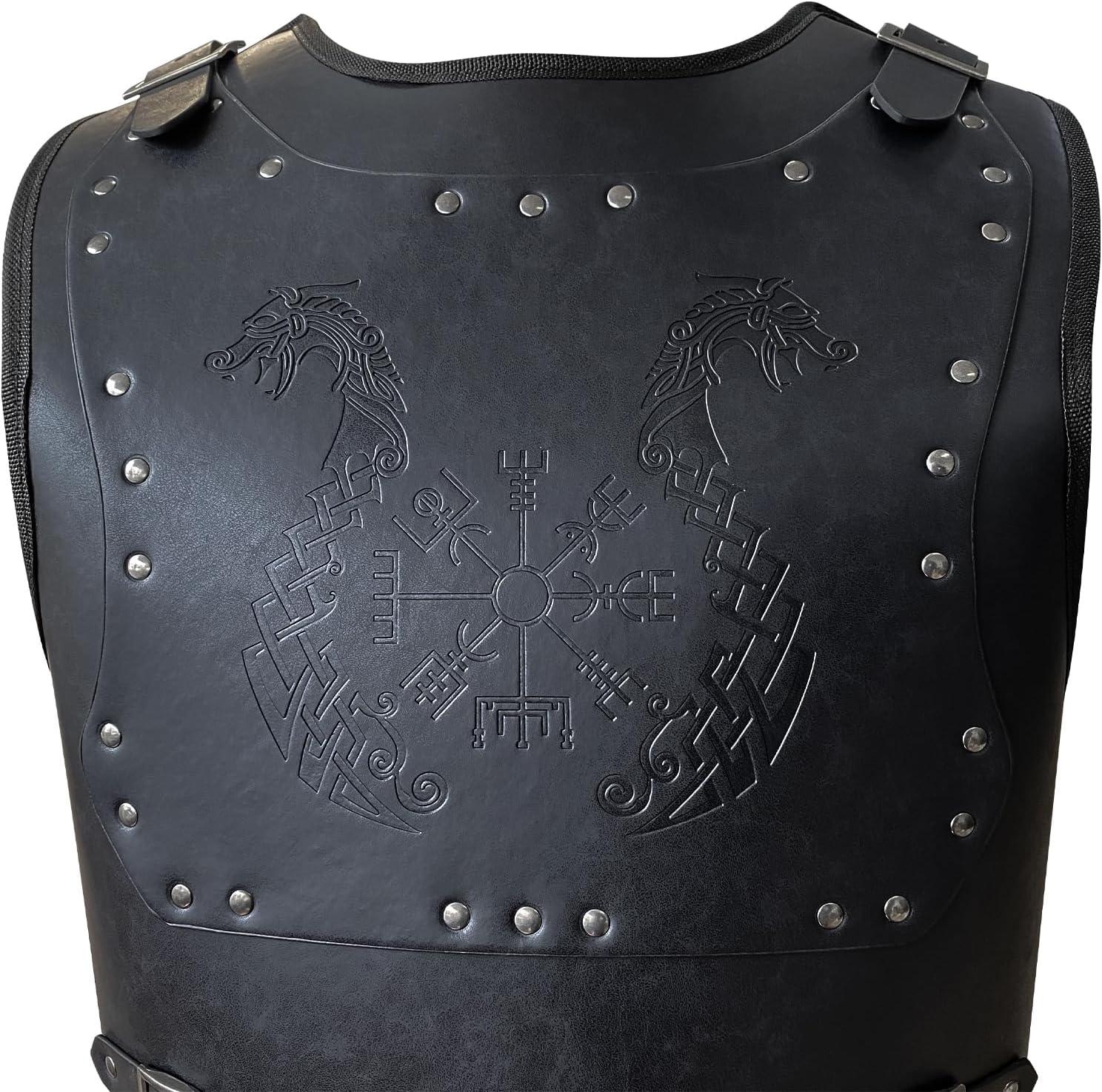 HiiFeuer Viking Warrior PU Leather Chest Armor, Retro Knight Leather Body Armor, Medieval Armor for LARP/Cosplay - HiiFeuer Store