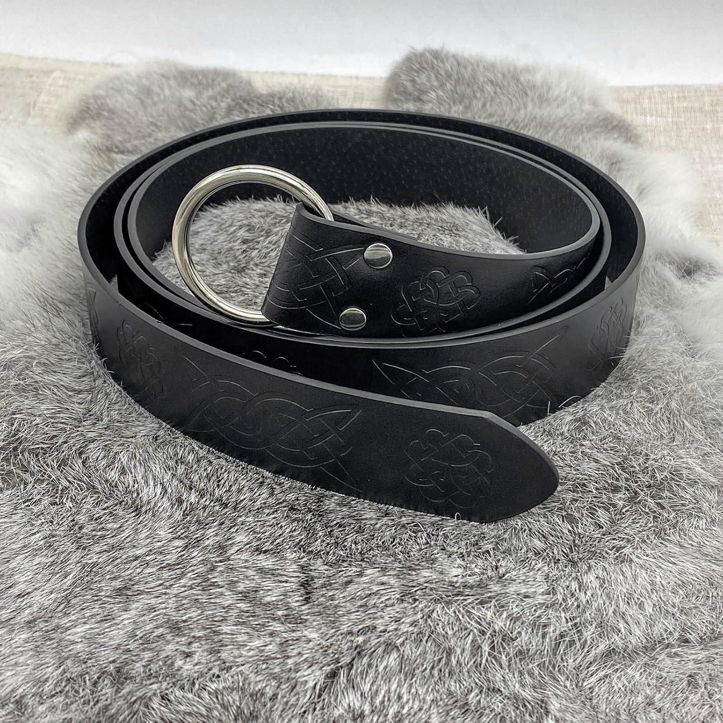 HiiFeuer Medieval Embossed PU Leather O-Ring Belt, Retro Renaissance Knight Belt - HiiFeuer Store