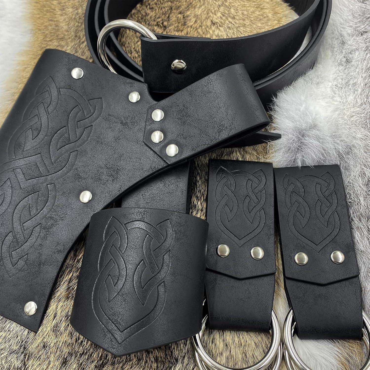 HiiFeuer 5 Pieces Medieval Belt Costume Accessories Renaissance Skirt Hike Viking Horn Belt Holster Dagger Holster Sword Frog - HiiFeuer Store