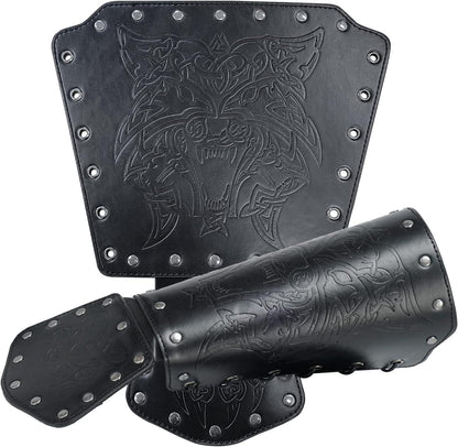 HiiFeuer Viking Fenrir Gauntlet, Medieval Faux Leather Arm Armor Knight Bracer, LARP Halloween Costume - HiiFeuer Store