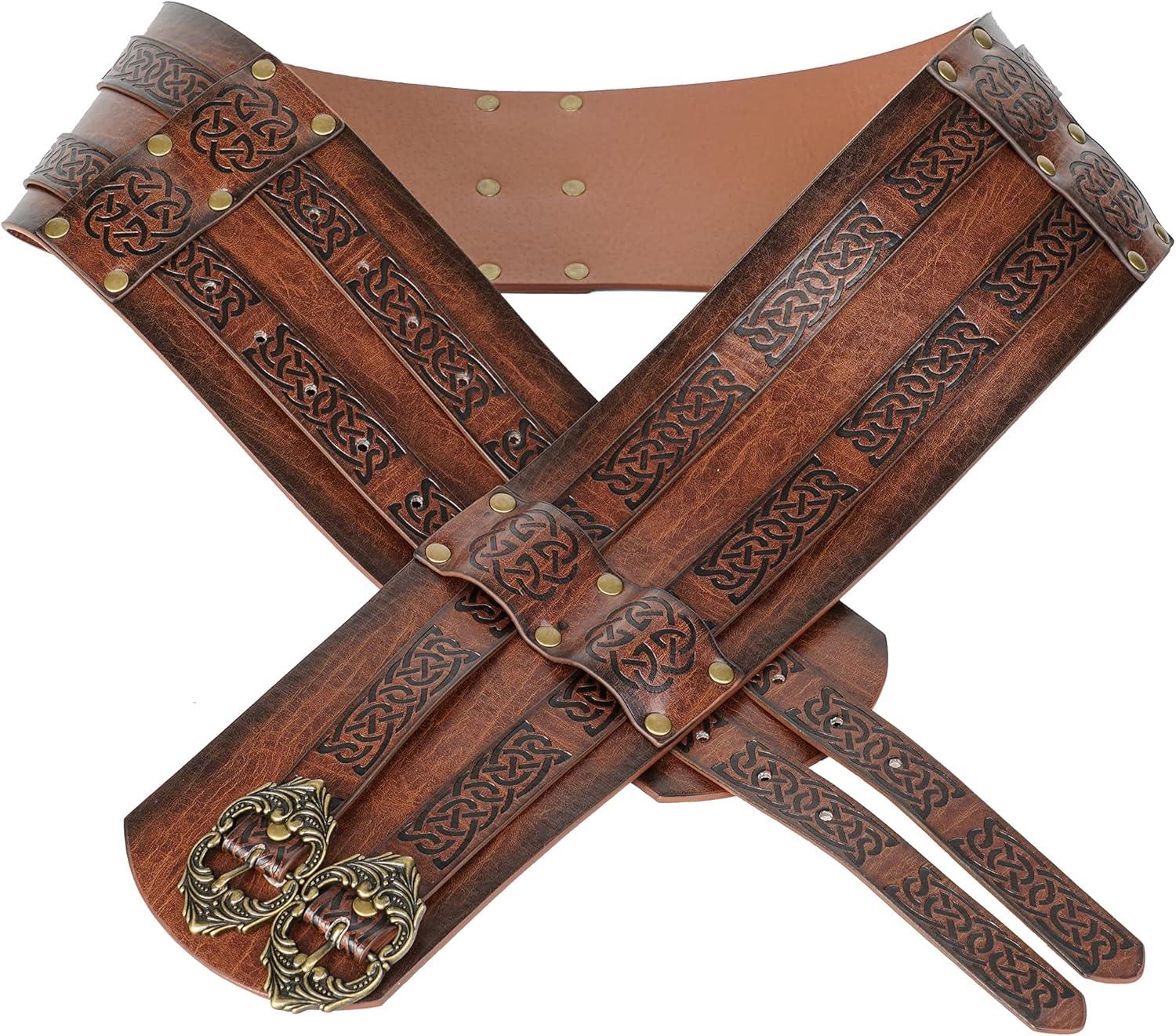 HiiFeuer Viking Wide Belt, Medieval Faux Leather Armor Belt Knight Corset Belt, LARP Costume - HiiFeuer Store