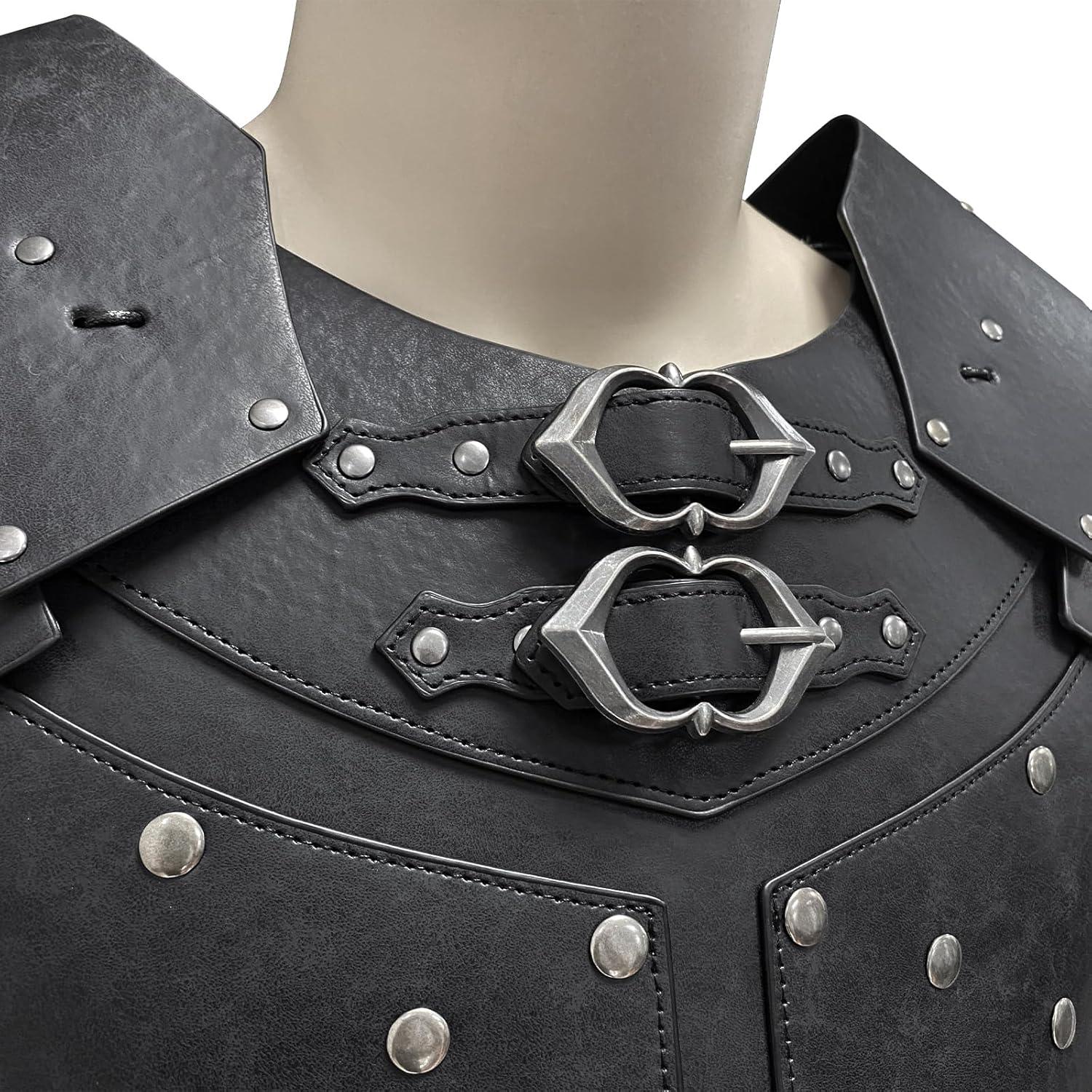 HiiFeuer Medieval Faux Leather Chest Armor, Vintage Pauldron Shoulder Armor Adjustable Mercenary Knight Archer Vest Armour - HiiFeuer Store