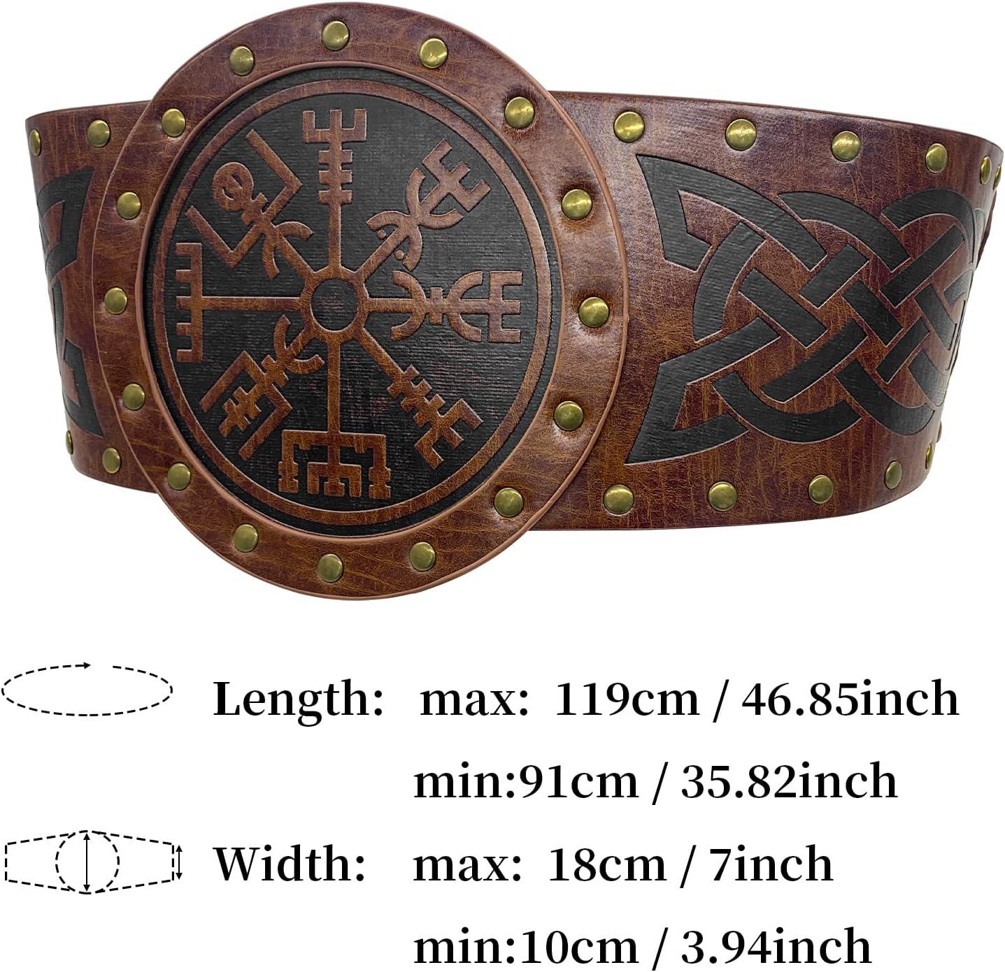 HiiFeuer Viking Embossed Wide Belt, Nordic Faux Leather Armor Belt Knight Corset Belt, LARP Halloween Costume - HiiFeuer Store