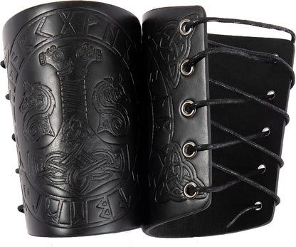 HiiFeuer Viking Arm Bracer, Embossed Norse Symbol Faux Leather Arm Armor, Medieval Faux Leather Arm Wristband for LARP - HiiFeuer Store