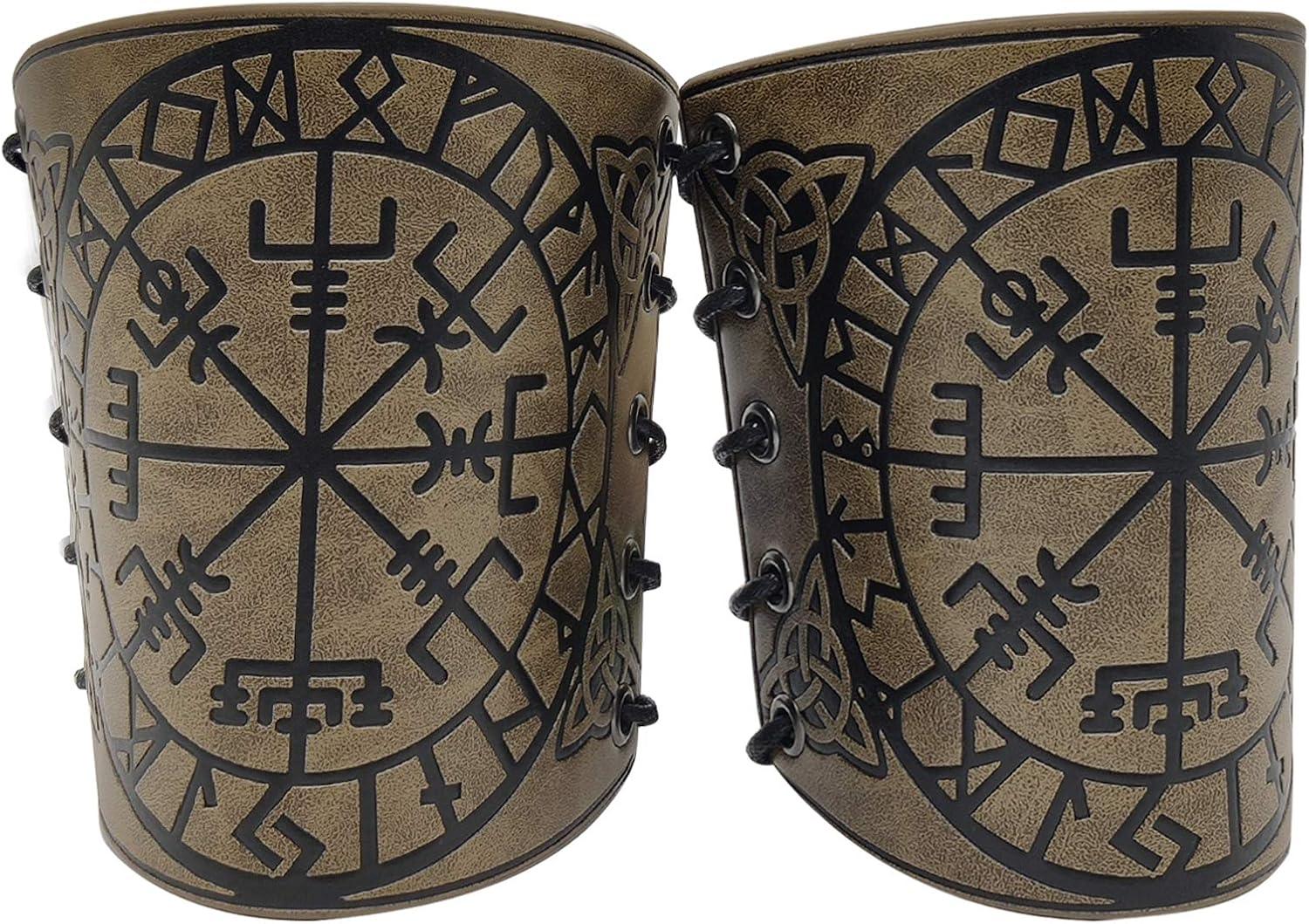 HiiFeuer Viking Vegvisir Embossed Leather Arm Armor 3 Colors LARP Gauntlet Leather Armor Bracer - HiiFeuer Store