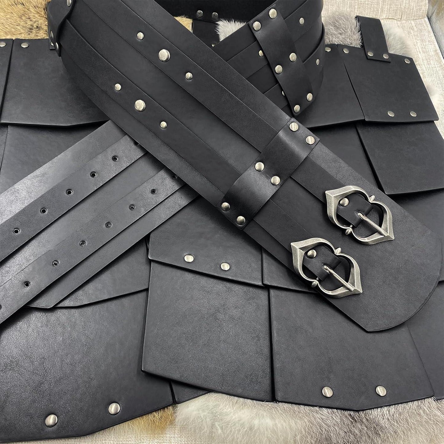 HiiFeuer Medieval Faux Leather Wide Belt Thigh Armor, Retro Double Sides Waist Armor, Mercenary&Knights Skirt Armor for LARP - HiiFeuer Store