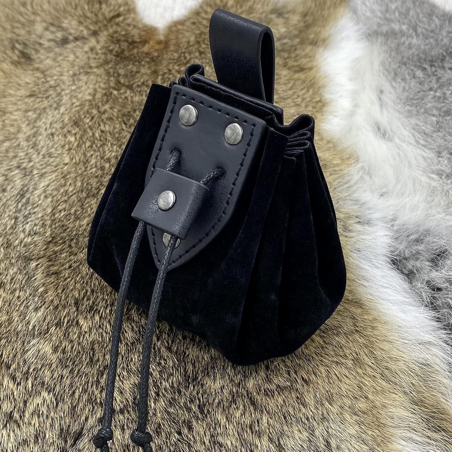 HiiFeuer Vintage Medieval Faux Leather Drawstring Pouch, Middle Ages Portable Coin Purse, Rivets Belt Pouch Dice Bag For LARP Ren Faire - HiiFeuer Store