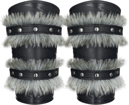 HiiFeuer Nordic Viking Barbarian Arm Guards, Medieval Artificial Fur Gauntlets, Vintage Faux Leather Bracers for LARP - HiiFeuer Store