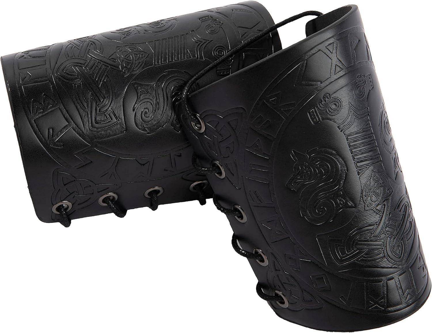 HiiFeuer Viking Arm Bracer, Embossed Norse Symbol Faux Leather Arm Armor, Medieval Faux Leather Arm Wristband for LARP - HiiFeuer Store