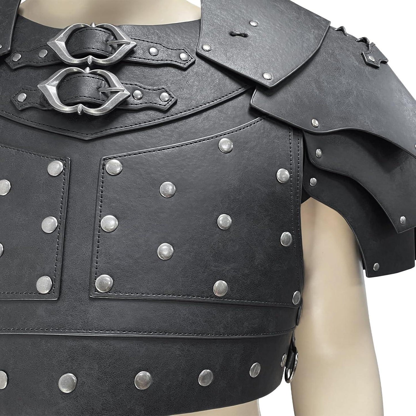 HiiFeuer Medieval Faux Leather Chest Armor, Vintage Pauldron Shoulder Armor Adjustable Mercenary Knight Archer Vest Armour - HiiFeuer Store