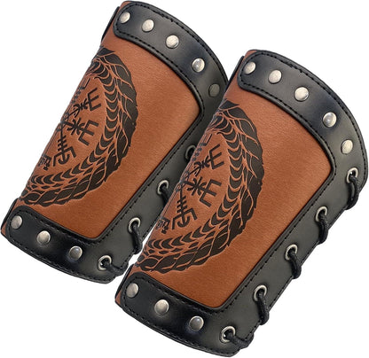 HiiFeuer Embossed Viking Symble Faux Leather Arm Armor, Viking Gauntlet Bracers, Knight Arm Guards for LARP Ren Faire - HiiFeuer Store